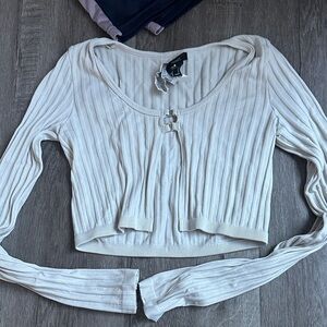 Cream Ribbed Women's Top